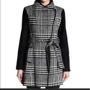Guess Coat Houndstooth, Wool Blend Jacket, Womens, Black White, Size Small, Chic